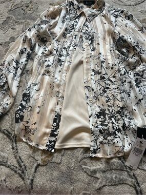 by & by Cream and Black Floral Stripe Button-Down Shirt